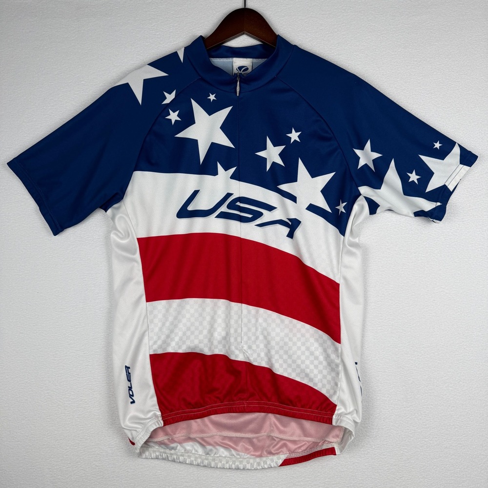 Voler Cycling Jersey Mens XL Blue White Red 3/4 Zip USA Stars Stripes